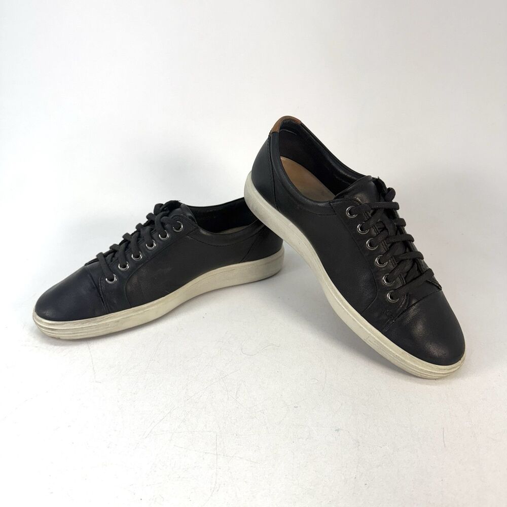 ECCO Soft 7 Womens Size 8 Shoes Black Leather Low Top Lace Up Casual Sneakers